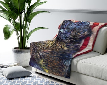 Sherpa Fleece Blanket - Art Print of Into The Storm by Bradley Bohl - Original Art - Bison Art USA Flag Patriotic