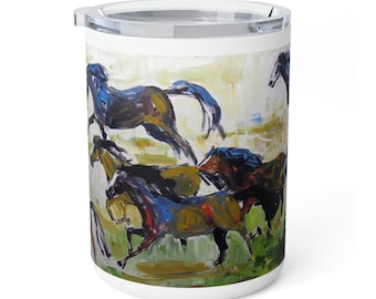 Magnificent Seven 2.0 Art Print by Bradley Bohl on Insulated Coffee Mug, 10oz oil painting, Original Art, Western Art, Horse Art