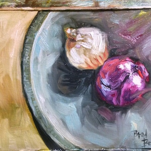 Two Onions - 8x10 original oil painting - home decor kitchen art