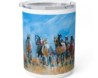Magnificent Seven Art Print by Bradley Bohl on Insulated Coffee Mug, 10oz oil painting, Original Art, Western Art, Horse Art