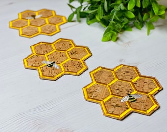 Natürlicher Kork Untersetzer Tischschutz Wohnkultur Küchenaccessoire Trinkmatte Oberflächenschutz Esszimmer Biene Design Geschenkidee Wabenset
