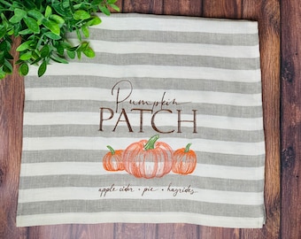 Ready to Ship! Embroidered Linen Pumpkin Patch Apple Cider Pie Hayrides Beige Warm Tones Pattern Shabby Chic Thanksgiving Fall Autumn Decor