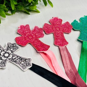 Embroidered Cross Bookmark, Vinyl Bookmark w/Elastic, Elastic Bookmark, Booklover Gift, Reader Gift, Planner Band, Elastic Journal Band