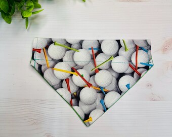 Golf Balls Tee Pattern Pet Bandana | Reversible Green Grass | Golf Tournament | Dog Slide On Bandana