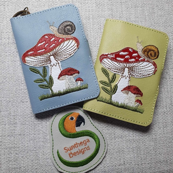 Mushroom and snail bi-fold card holder 5 x 7 ITH DIGITAL FILE for embroidery machines only,