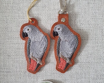 African Grey parrot key fob with free eyelet 4 x 4 ITH DIGITAL FILE only for embroidery machines