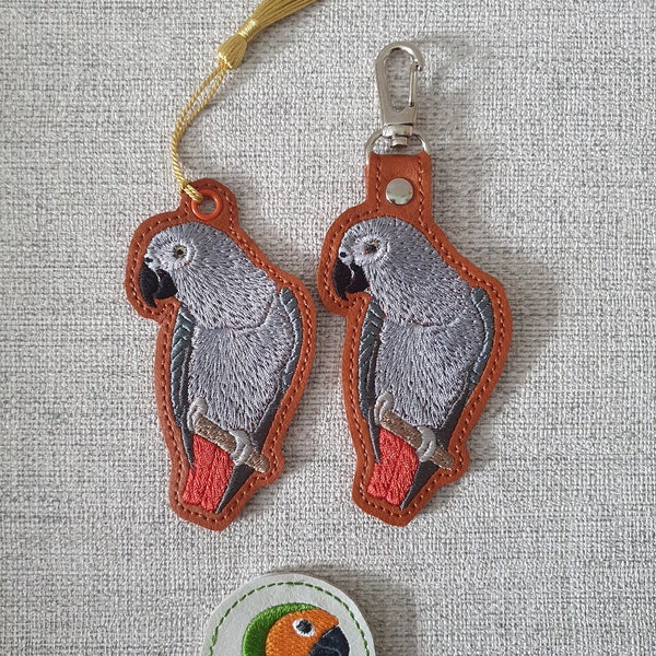 African Grey parrot key fob with free eyelet 4 x 4 ITH DIGITAL FILE only for embroidery machines
