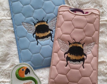 Fuzzy bee glasses or mobile phone case slim and wide (bonus) 5 x 7 ITH DIGITAL FILE for embroidery machines only,