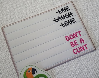 NF Live laugh etc mug rug with satin edge  5 x 7 ITH DIGITAL file for embroidery machines only, plus free folded version