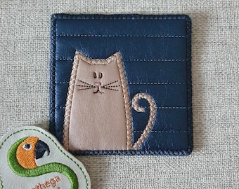 Cat applique coaster 4 x 4 ITH DIGITAL FILE for embroidery machines only, plus free folded version