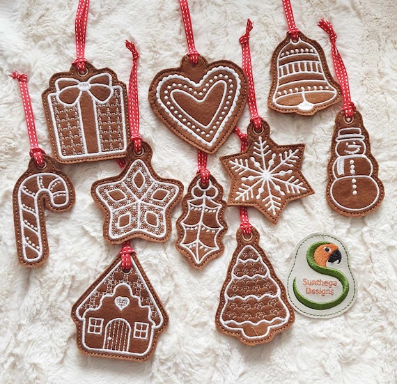 10 Christmas cookie ornaments 4 x 4 ITH DIGITAL FILE for embroidery machines only