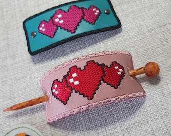 NF Pixel heart for barrette and hair sticks,  4 x 4 ITH DIGITAL file for embroidery machines only