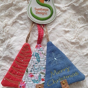 Quilted Christmas tree ornaments 4 x 4 ITH DIGITAL FILE only for embroidery machines, 3 versions