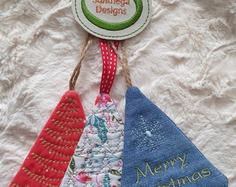 Quilted Christmas tree ornaments 4 x 4 ITH DIGITAL FILE only for embroidery machines, 3 versions
