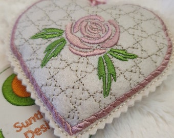 Stuffed heart or ornament and coaster 4 x 4 ITH DIGITAL FILE only, embroidery machine design