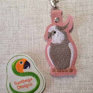 White faced cockatiel key fob 4 x 4 ITH DIGITAL FILE for embroidery machines only