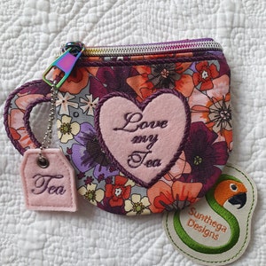 Tea cup purse Love my tea 5 x 7 ITH DIGITAL FILE only for embroidery machine