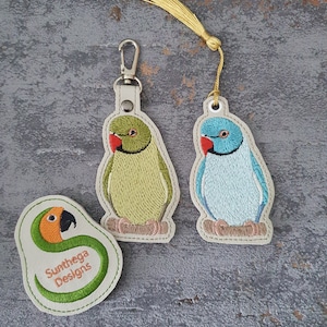Indian ringneck parakeet key fob with free eyelet 4 x 4 ITH DIGITAL FILE only for embroidery machines