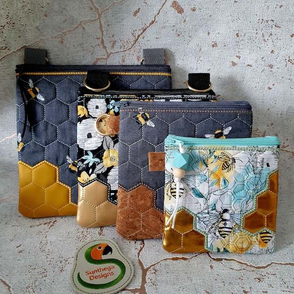 Honeycomb bag 5 x 5, 6 x 6, 7 x 7, 8 x 8 ITH DIGITAL FILE for embroidery machine 4 sizes fully lined