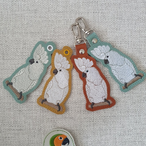 Umbrella cockatoo key fob with free eyelet 4 x 4 ITH DIGITAL FILE only for embroidery machines