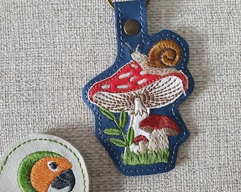 Mushroom and snail key fob 4 x 4 ITH DIGITAL FILE for embroidery machines only