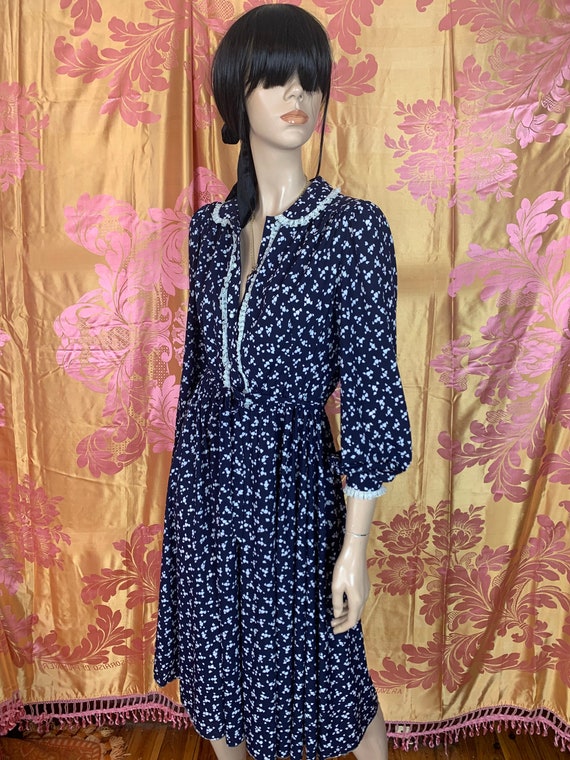70s/80s Navy Blue Floral secretary dress | casual
