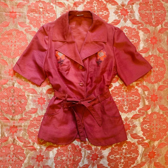 70s Safari Suit Jacket | Embroidered Western Style