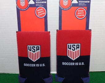 USA Mens Soccer Official Licensed Genuine Merchandise Logo SOCCER is U.S. Slim Can Koozie "NEW" 2