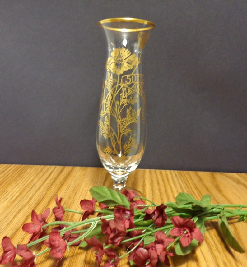 Silver City Glass 22k Gold on Crystal 50th Anniversary Vase Etsy