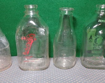 Vintage Lot of mid Century Milk Bottles quarts and 1/2 gals. Hood & Sons Mass O and T Seal Plus