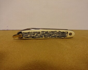 Vintage Stainless Steel Brazil 3 Inch Single Blade Gentleman's Pocket knife Brass Shackle Bone Handle