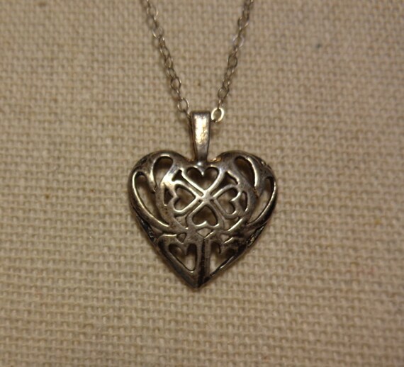 Vintage Nine Heart Pendant Necklace .925 Silver w… - image 2