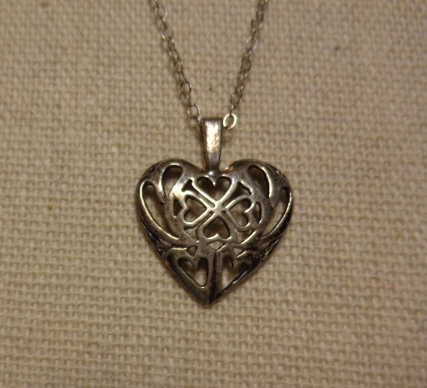 Vintage Nine Heart Pendant Necklace .925 Silver With a 18