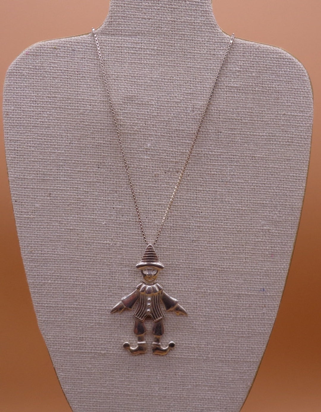 Vintage Dancing Clown Pendant Necklace 925 Silver Italy 30