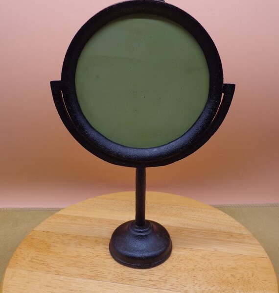 Vintage Round Cast Iron Black Pivoting pedestal vanity mirror Mirror