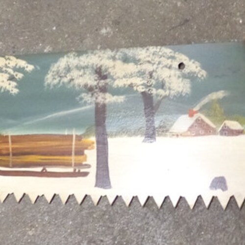 Primitive Antique 48 Inch 2-man Cross shops Cut Saw Hand Painted Wintry Countryside Scenery Rustic Decor Sign by Artist
