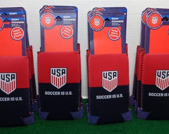 USA Mens Soccer Official Licensed Genuine Merchandise Logo SOCCER is U.S. Slim Can Koozie "NEW" set of 4