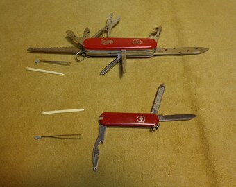 Vintage Victorinox Switzerland Stainless Rostfrei Officier Suisse 10 Function knife and Victorinox Switzerland Stainless Rostfrei Mini knife