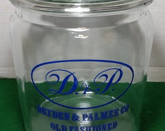 Vintage Rare Dryden & Palmer Co. Old Fashioned Rock Candy Store Display Jar with Lid Halloween Candy Jars with Lid