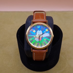 Vintage Classic LORUS Mickey Mouse Hologram Disney Quartz Watch, (V515-8E68), Genuine Leather Band, New Battery