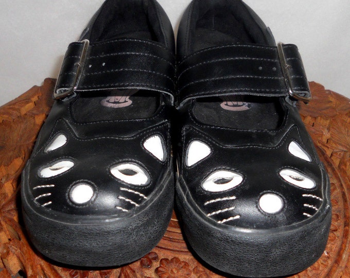 Vintage Black Leather Cat Shoes TUK Kitty Mary Janes Platform Creepers 6 6.5 Etsy