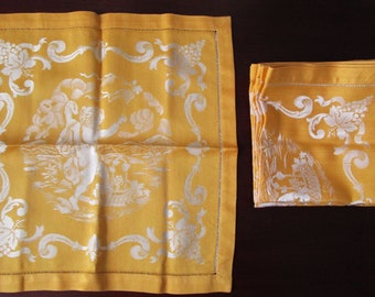 Dinner Napkins Damask Linen Yellow Vintage Four Wedding Gift Bridal Shower Gift for Her