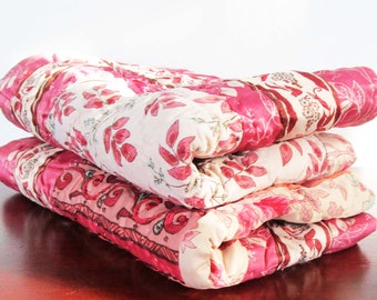 2 Pillow Shams Coral Raspberry Multicolor Quilted Pillow Shams Standard Size 20x26 inch Armoire English Country Cottage Chic Cotton Fill