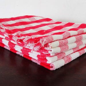 Set of 6 Cannon Vintage Dish Towels Red White Checked COTTON Small 14x12 inch Made in USA