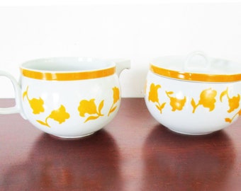 1960s MOD Allegre Ginger Hearthstone Cream and Sugar from Portugal Yellow Floral Vintage Retro NOS Midcentury Kitchen Decor Rare Find MINT