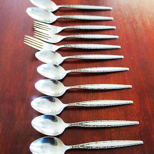 LACEBON by Present Vintage MCM Stainless Flatware LOT Korea 11 Pieces 6 Teaspoons Mid Century Silverware