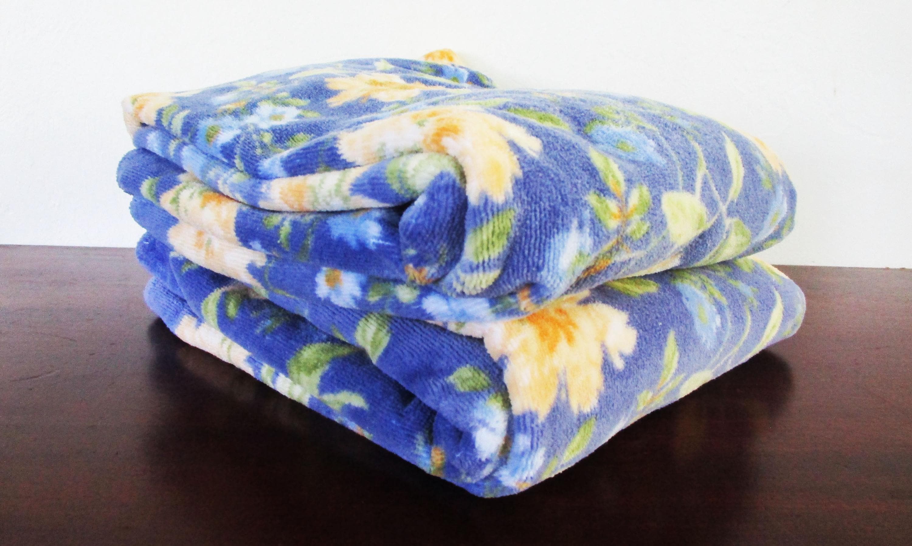 Vintage Laura Ashley EMILIE Bath Towels STUNNING Pair Floral Blue
