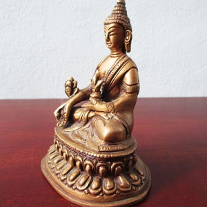 Vintage Solid Brass Buddha Blessing Sitting Statuette 4&quot; Tall Altar Prayer Lotus, Yoga Meditation Gift for Him Her