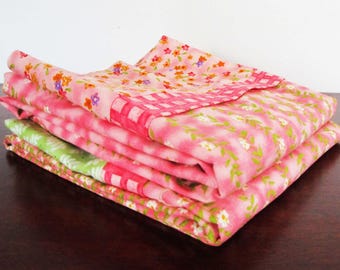 Pair Pillowcases Pink Green Floral All Cotton Standard Size NOS Vintage NEW