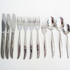 Castle Court CCS5 Stainless Steel Flatware Atomic Stars Starburst LOT 11 Pcs, 1960s Retro Silverware